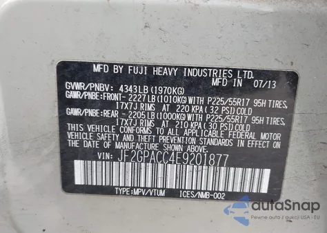 2014 Subaru Xv Crosstrek 2.0I Premium z USA, uszkodzony, nr VIN JF2GPACC4E9201877